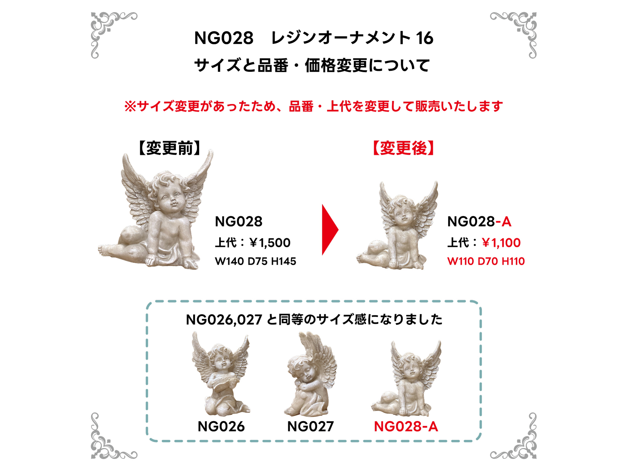 NG028 サイズと品番・価格変更について